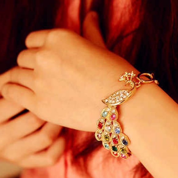 PEACOCK & Gold Waterfall-Tail Bracelet - Picture 6 of 11